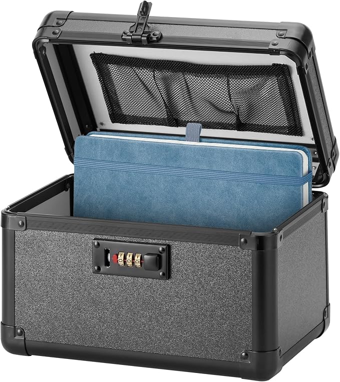 LOCKCURX Lock Box - Security Combination Lock Box, Locking Storage Case for Personal Items and Medicine, Childproof Lockable Lockbox for Home/Office/School, 10.2x6.8x6.9 Inch, Black