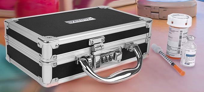 Vaultz Locking Medicine Case with Combination Lock - Portable Lock Box Briefcase for Medications, Cash & Valuables, Organized Storage Case with Handle, 3 Pack