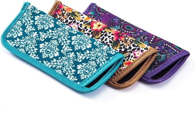 TRIUMPH VISION Reading Glasses Pouch Eyeglass Sleeve Soft Case Slim 3 Pack | Alternative to Bulky Case Lightweight，Neoprene Lined Padded Protect Optical lens Slip in, Cute Pattern Portable for Daily Use