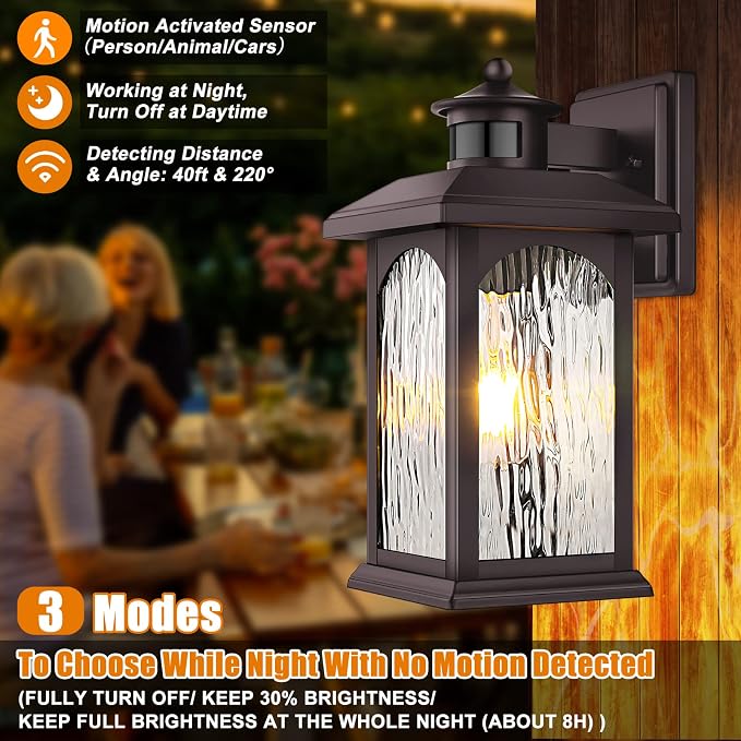 FILIYANO Motion Sensor Outdoor Wall Lights, Oil Rubbed Bronze, 2 Pack | Anti-Rust, Waterproof, Brown Exterior Coach Fixtures with 3 Modes, Modern Dusk to Dawn Sconces for Front Door, Garage, Porch