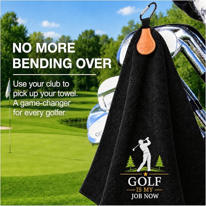 Dukars Golf Gifts for Men – Retirement Golf Towel with Detachable Magnetic Clip, 16''×24'' Microfiber Waffle Golf Towel, Funny Retirement Gift for Golfers Dad Husband (Black)