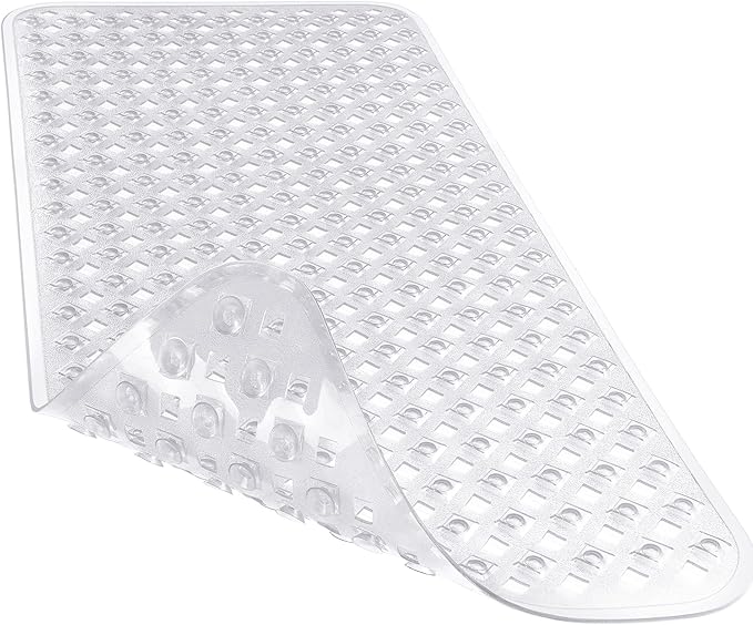 Yimobra Non Slip Bath Mat, Super Strong Suction Cups,34.5"x15.5"Long Tub Mat with Drain Holes, Machine Washable Fast Draining Shower Mats, Bathroom Essentials,Clear