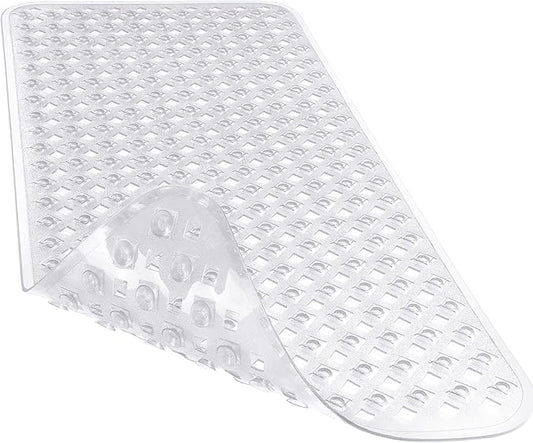 Yimobra Non Slip Bath Mat, Super Strong Suction Cups,34.5"x15.5"Long Tub Mat with Drain Holes, Machine Washable Fast Draining Shower Mats, Bathroom Essentials,Clear
