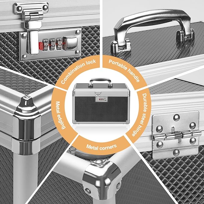 Medicine Lock Box with Combination Lock - 15 x 8.7 x 9.4 Inches - First Aid Safe Medication Storage Box, Personal Items Safe Case for Home and Outdoor - Black