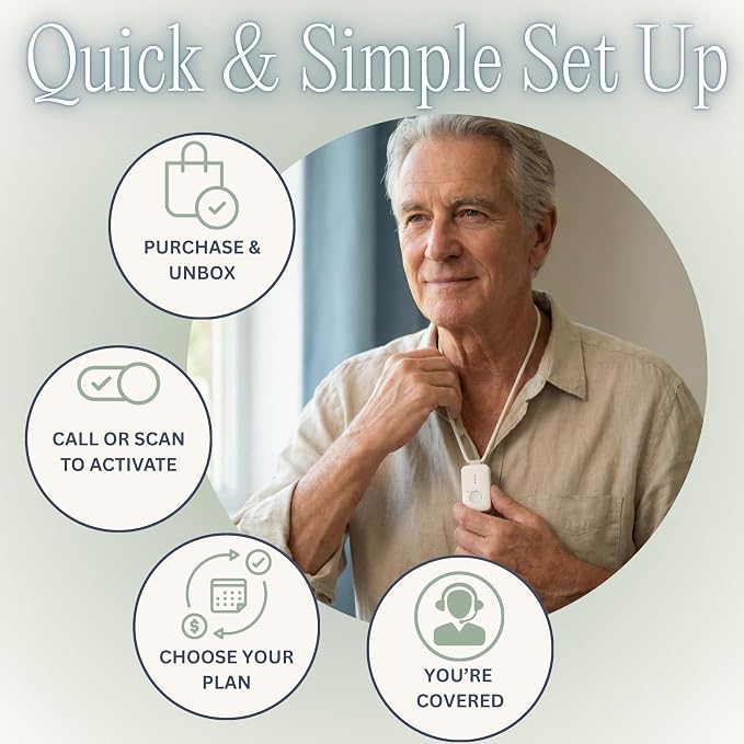 Medical Alert System for Seniors – Advanced Mini Device with Automatic Fall Detection, 24/7 Monitoring, GPS Tracking, Emergency Alert Pendant Necklace, SOS Button, Caregiver App, Waterproof | Pearl