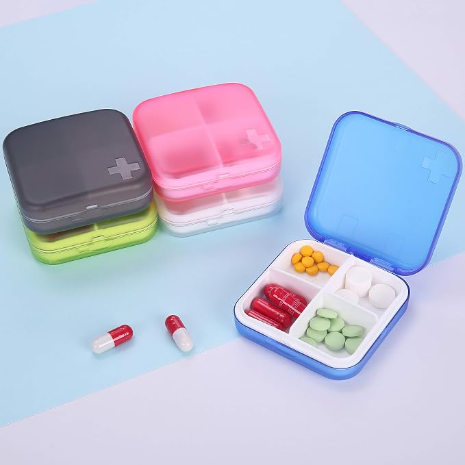 Portable Pill Organizer - Slim Pill Box for Purse or Travel, Compact Pill Case(4+6 Compartment,Pink)