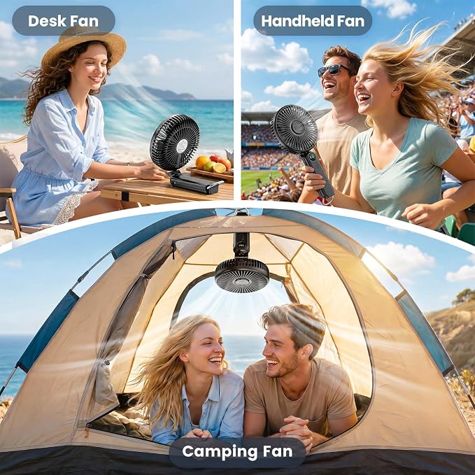 Portable Handheld Fan, 10000mAh Rechargeable 6-Inch Personal Fan for Travel | Ultra Quiet Foldable Desk Fan, 5-Speed Battery Operated Fan with Up to 40H Runtime and Digital Display for Travel and Makeup