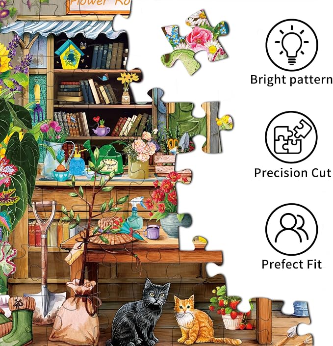 Flower Room Storage Puzzles for Adults 1000 Pieces | 1:1 HD Reference Poster，ABCD Letter Markings on Back,Matte Oil,High Bite Force