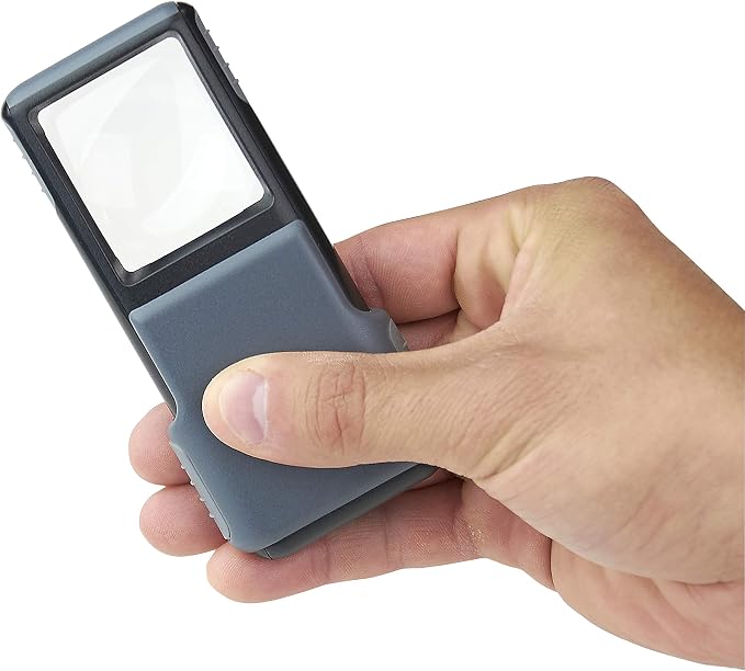 Carson 5x MiniBrite LED Lighted Slide-Out Aspheric Magnifier with Protective Sleeve - Set of 4 (PO-55MU),Gray