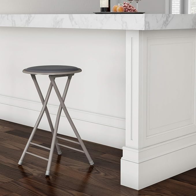 Lavish Home Folding Stool with Padded Backless Seat, Gray, 24 Inch | Counter Height Bar Stools with 225lb Capacity, Portable Indoor & Outdoor, Extra Seat for Kitchen, Rec Room or Camping