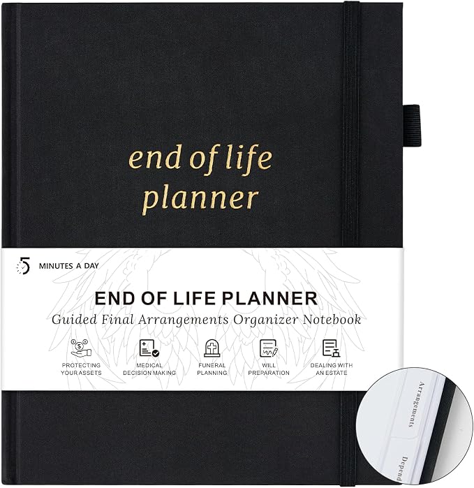 End of Life Planner, Guided Estate Planning Organizer with Tabs, Last Wish, Will Preparation, Funeral Planning, Final Arrangements Notebook for Beneficiary, in Case of Death Organizer 7.5"X9”-Black