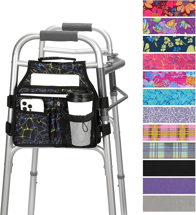 supregear Side Walker Bag, Walker Accessories Bag w/Cup Holder, Folding Walker Basket Waterproof Walker Organizer Caddy Pouch for Most Walker with Side Bar for Seniors, Elderly, Double Sided
