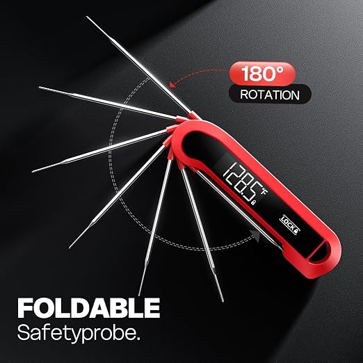 0.3 Sec Instant Read Meat Thermometer Digital for Cooking, Red | ±0.5℉ Precision, Food Thermometer for Grilling, Air Fryer, Smoker, BBQ Essentials, Kitchen Gadgets, Gift for Dad Him