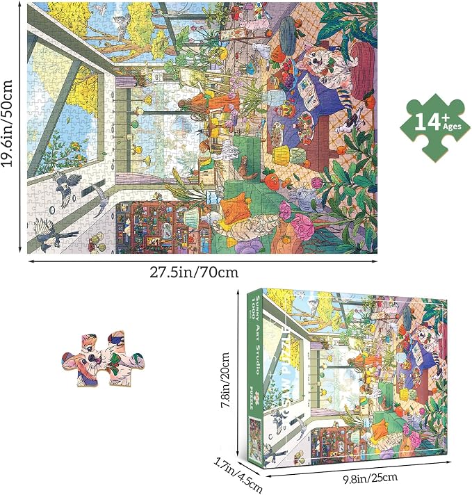 1000 Piece Jigsaw Puzzles for Adults,Sunny Art Studio Puzzle with 1:1 HD Poster, Precise Interlocking, Letter Markings on Back, Dust-Free, Stress Relief & Ideal Family Game Gift
