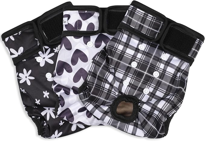 Female Dog Diapers - Premium Reusable Diapers for Doggie in Heat - Highly Absorbent for Pet Incontinence with Adjustable Snaps Black, S