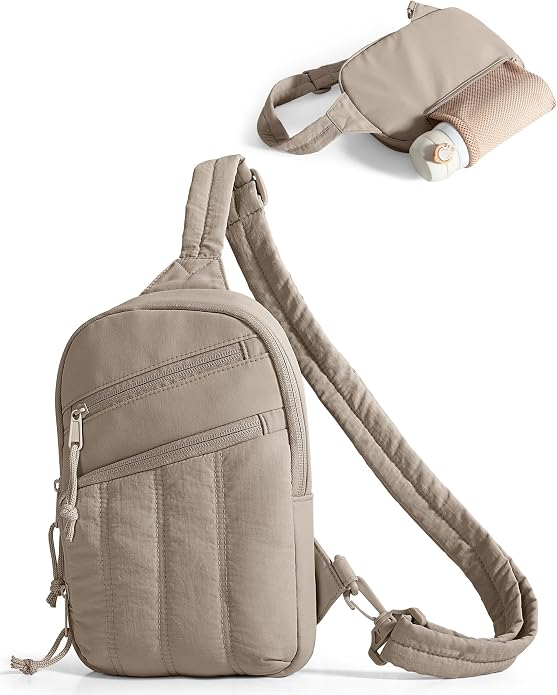 Smasrob Puffer Sling Bag for Women with RFID Blocking Pocket | Hidden Water Bottle Holder, Small Crossbody Bag with Multiple Pockets