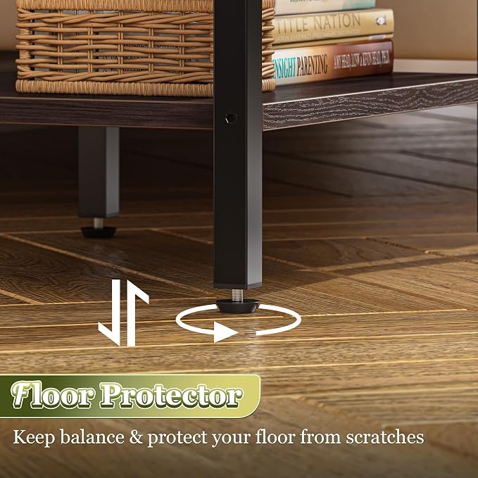 SUPERJARE Nightstand with Charging Station, USB-C Port, Bedside Table | Night Stand for Bedroom, with Adjustable Fabric Drawer, 3-Tier Storage End Table, for Living Room, Walnut