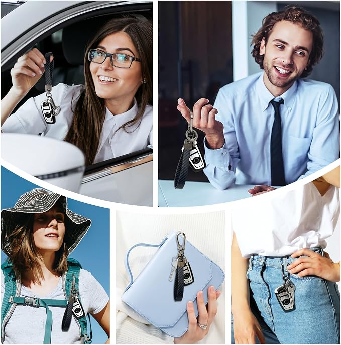 OHKYOOT Leather Car Keychain for Home Car Keys | Carabiner Clip Key Fob Keychain for Women Men,Car Key Holder with 3 Key Ring and Anti-Lost D Ring