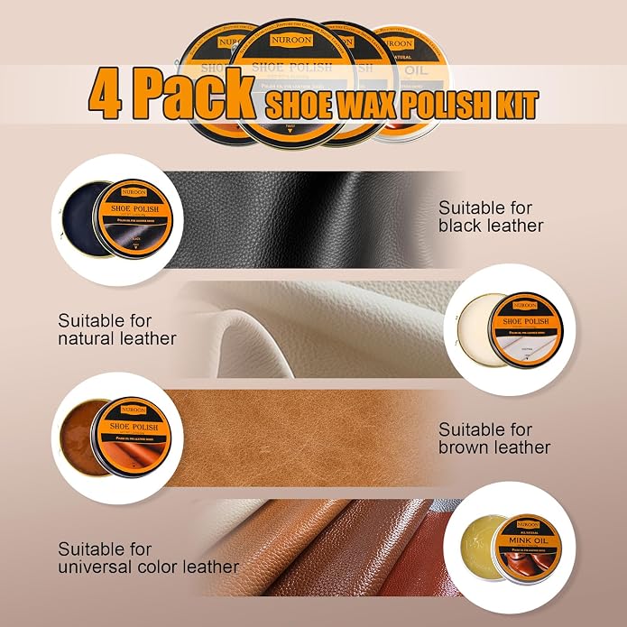 13Pcs Shoe Care Kit for Men & Women,3 Horsehair Shoe Polish Brush,Black Brown Neutral Mink Oil for Shoes,Care for Leather Boots, Shoe Cleaning Kit as Gift for Men with Shine Sponges & Care Cloth | 1.4oz Black Brown White Shoes Wax, 1.7oz Mink Oil, Hors...