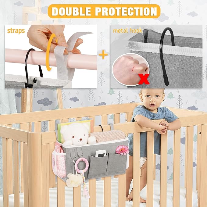 Lilithye Bedside Caddy, Bedside Storage Bag Hanging Organizer for Bunk Bed | Bed Caddy with Fixed Straps and Water Bottle Holder for Home, College Dorm, Bunk Bed, Hospital Bed and Crib Bed Rails