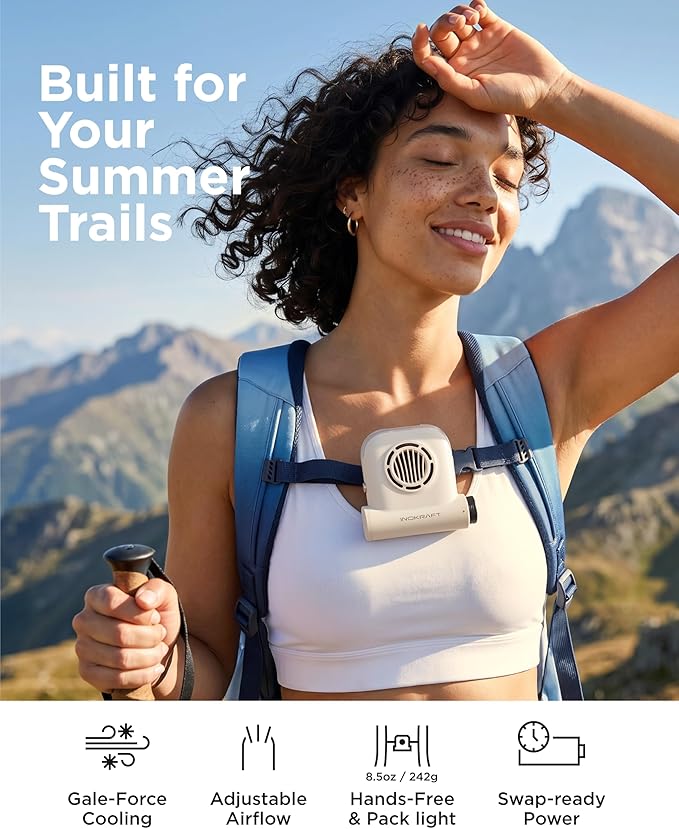 InoKraft Waist Fan with Swappable 4Ah Rechargeable Battery | Portable Fan Rechargeable for Hiking & Camping, Clip-On 49 ft/s Turbo Airflow, Up to 13H+ Runtime
