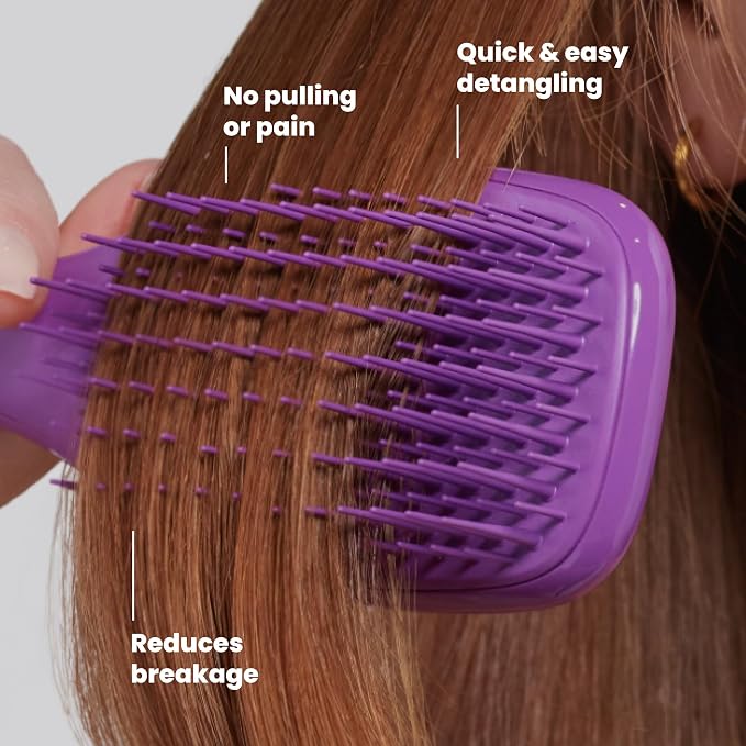 Tangle Teezer Ultimate Detangler Brush, Straight to Wavy, Fresh Purple | Patented two-tier, regular-flex teeth reduce breakage & split ends on wet or dry hair; Shower-friendly hairbrush for all ages