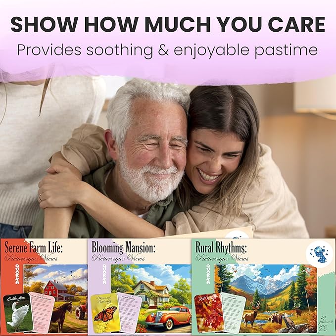 QUOKKA 100 Pieces Dementia Puzzles for Elderly - 3SET Large Piece Puzzles for Seniors - 9 Memory Flashcards with Facts I 25 Discussion Prompts per Puzzle - Alzheimer's Activities Products for Elderly
