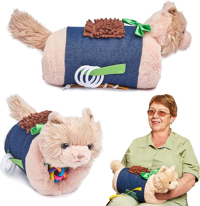 Fidget Muff Cat and Blanket for Elderly | Fidget Blanket for Dementia | Dementia Products for Elderly | Gift and Activities for Seniors with Alzheimer’s or Dementia | Sensory Fidget Toys
