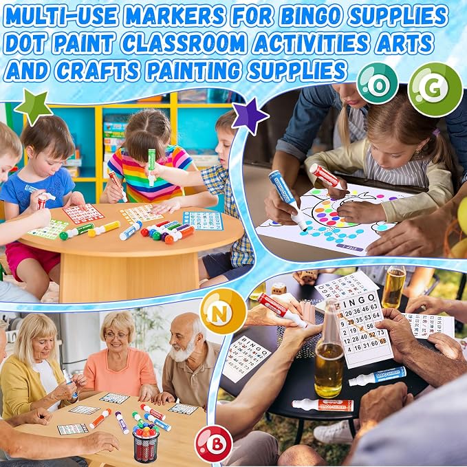 Crtiin 96 Pack Mixed Colors Set of Bingo Daubers Bingo Dabbers Dot Markers Bulk Paint Dotters Craft Ideal for Art and Crafts Painting Supplies Drawing Coloring Class Pre School Adult Gift (6 Colors)