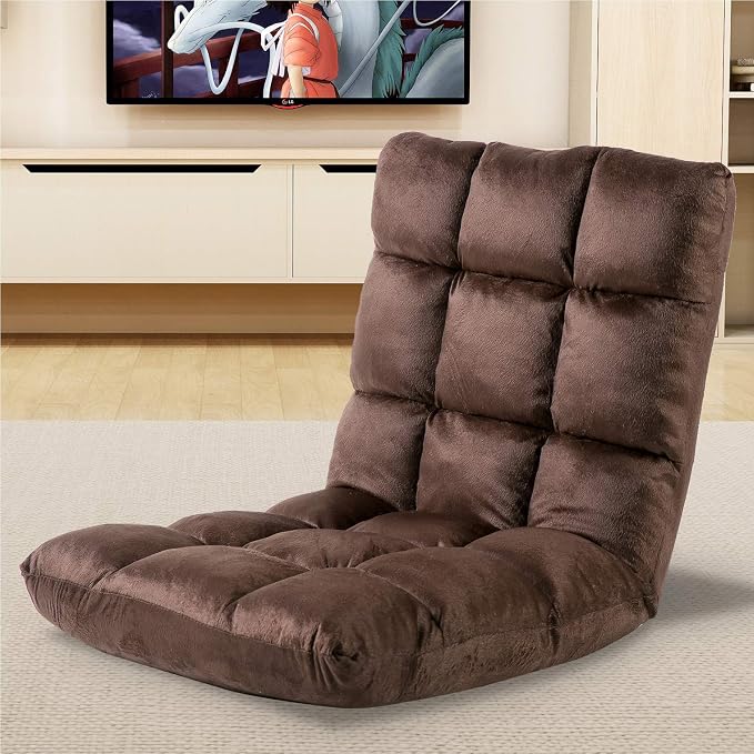 Indoor 5-Position Adjustable Floor Chair with Back Support Folding Padded Gaming Sofa Chair, Lounge Chair for Adults Video Gaming, Perfect for Meditation, Reading QL050-CO