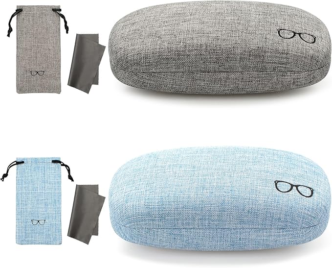 Vemiss Hard Shell Sunglasses Case, Large Linen Fabric Protective Glasses Case for Men Women