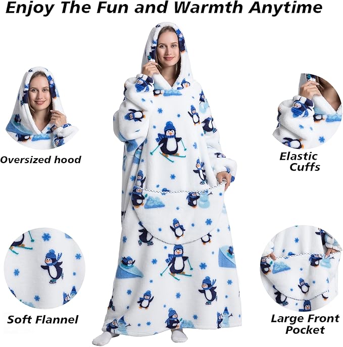 Blanket Hoodie, Long Hooded Blanket Sweatshirt as Birthday Gifts for Women Men, Long Wearable Blanket for Women Men.