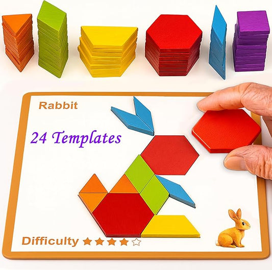 Dementia Activities for Patients, 80 Pieces Wooden Tangrams Cognitive Game for Seniors, Colorful Shape Pattern Alzheimers Products for Elderly, Easy Tile Matching Memory Puzzle Board Gifts