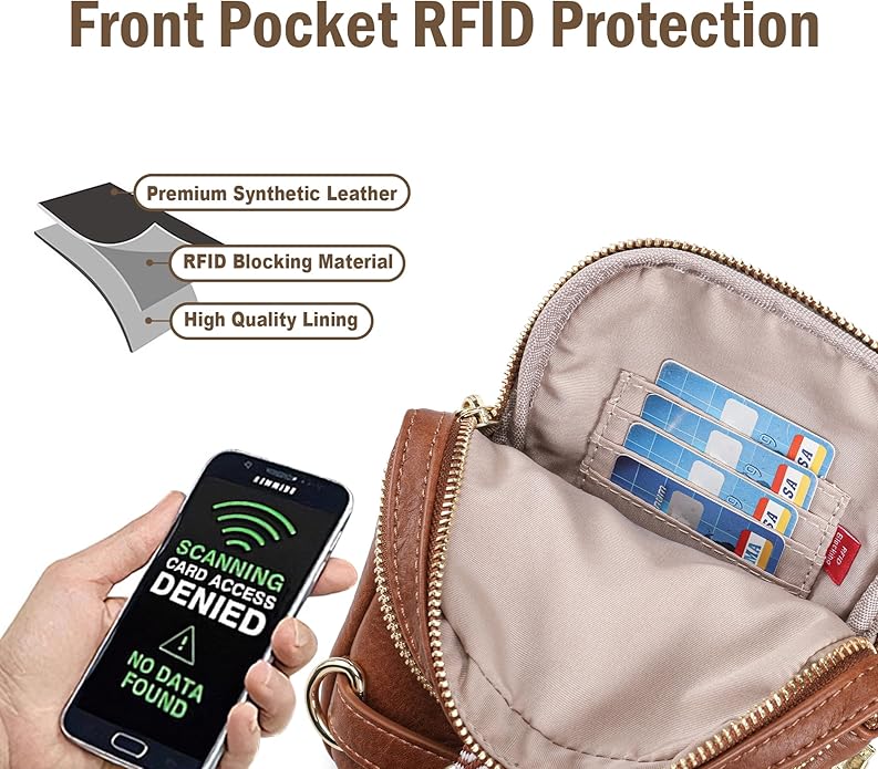 Anti Theft Crossbody Bag for Women, Small RFID Blocking Sling Purse with Zipper Lock for Travel, Vegan Leather