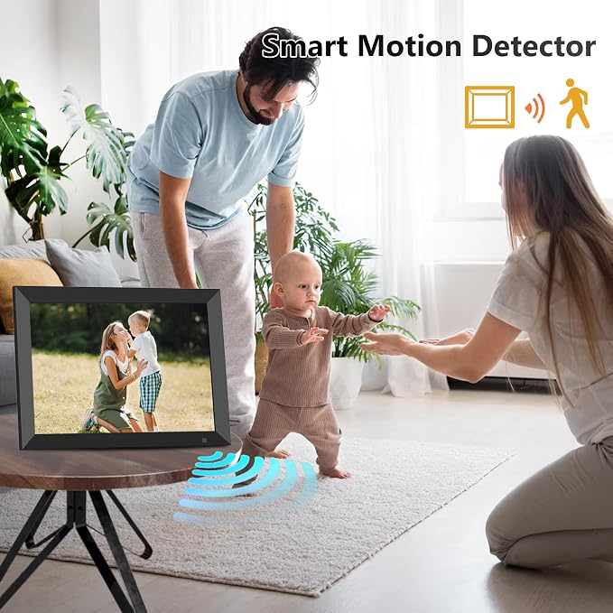 10.1 Inch WiFi Digital Photo Frame, 32GB Smart Digital Picture Frame with IPS Touch Screen, Motion Sensor, Auto-Rotate, Share Photos via Frameo App, Calendar, Ideal Gifts for Mom Grandparents