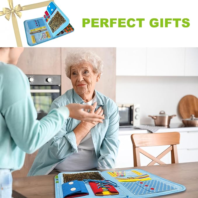 Fidget Blanket for Adults with Dementia, Best Gifts for Dementia Patients, Dementia Activities for Seniors, Busy board for Alzheimers Activities, 11.8 * 20.3 in, Blue
