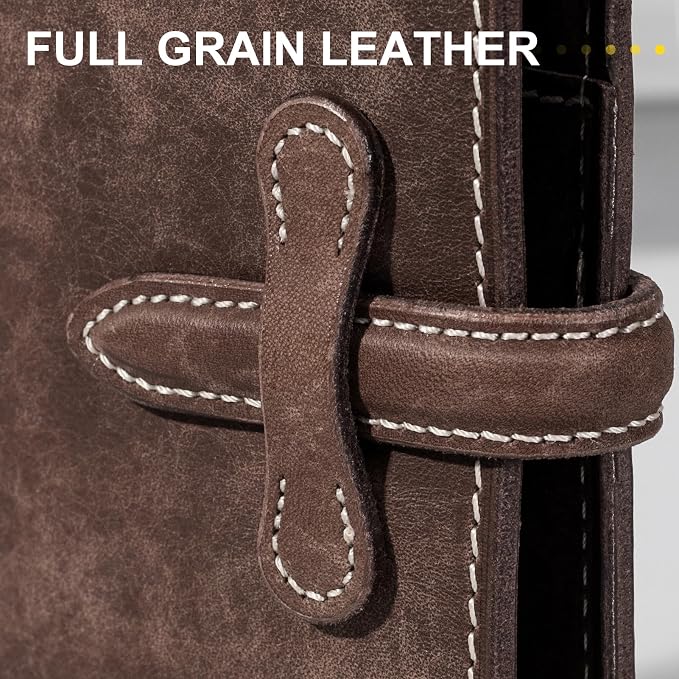 Leather Passport Holder for Travel,Passport Wallet,khaki | RFID Blocking Card Slot,Top-Grain leather with Magic Buckle,Boarding Pass Pocket,Retro Style,Slim and Light-weight