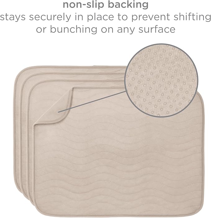 Ubbi Washable Underpads, Taupe, 4 Pack | Waterproof Reusable Heavy Absorbency Incontinence Pads for Kids, Adults, Elderly & Pets, Bedwetting Pad for Bed, Sofa & Floor