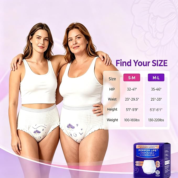 Incontinence Underwear for Women, Individually Wrapped Adult Diapers, High Absorbency Disposable, Breathable & Soft For Postpartum Women, Bladder Control, Day/Night Use Fits Waist 23"-29.5" (30 Count)