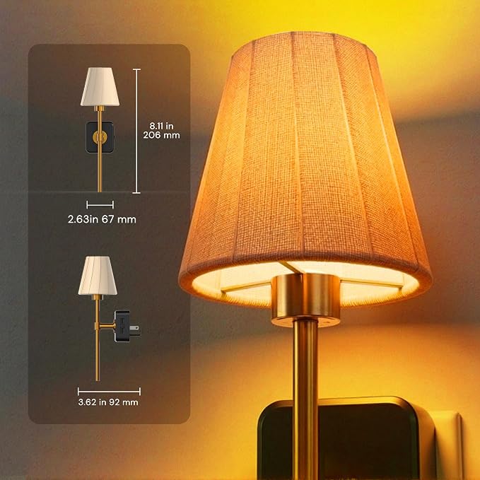 L LOHAS LED Night Lights Plug into Wall, Pleated Fabric Cover Night Light | 2 Pack Amber Night-light with 0-100LM Dimmable, Dusk to Dawn Sensor Vintage Nightlight for Bedroom Living Room Hallway