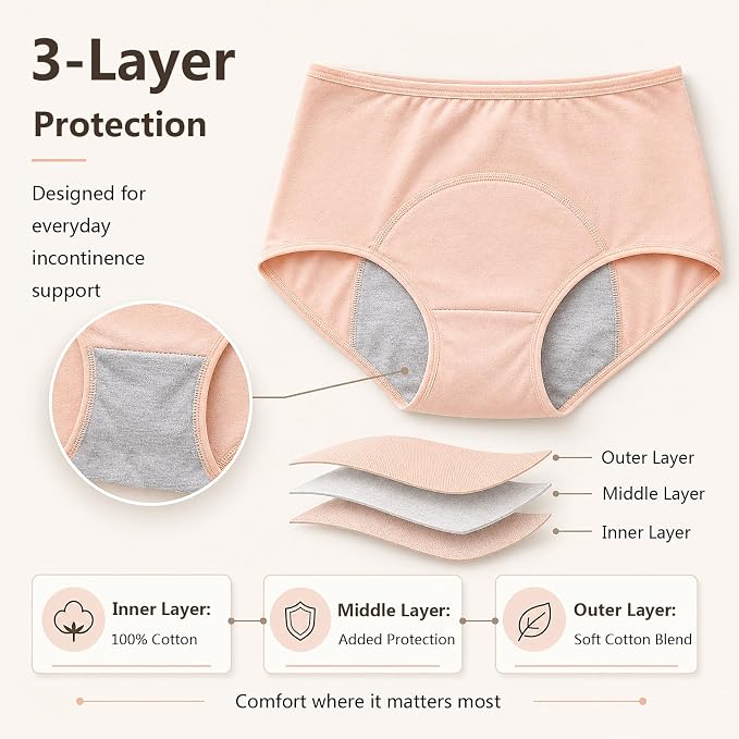 Incontinence Underwear for Women, Reusable Washable Protective Briefs,XXL | Cotton, Plus Size, Overnight Panties, for Womens Adult Elderly, Multicolored, 6Pcs