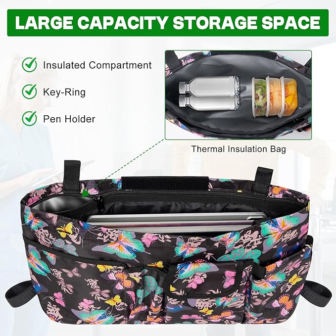 ANILD Walker Bag Basket with Cup Holder, Foldable Walker Bag for Folding Walker Accessories for Seniors Elderly, Walker Storage Bag with Large Capacity