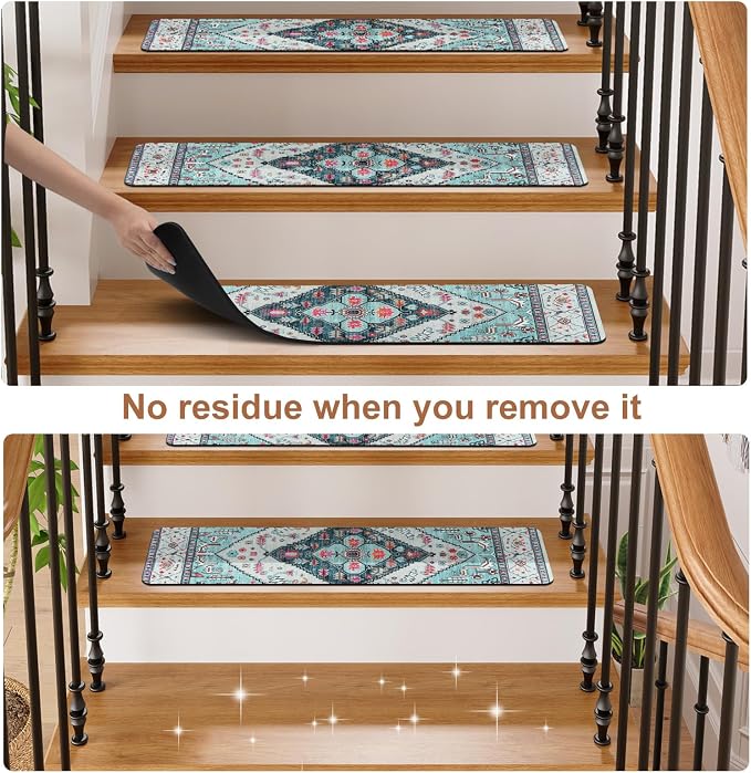 OJIA Non-Slip Stair Treads for Wooden Steps 15PC 30"X8" Indoor Stair Runner | Slip Resistant Stair Rugs Safety Mats for Dogs, Kids & Elders, Rubber Backed Stair Treads Stair Covers