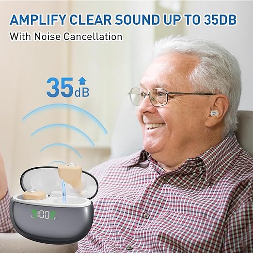 Scian Rechargeable Hearing Aids for Seniors - AI Noise Cancelling,35dB Amplification,16-Channel Digital Chip,Invisible Design,Fast Charging,Easy to Use for Mild to Moderate Hearing Loss Adult