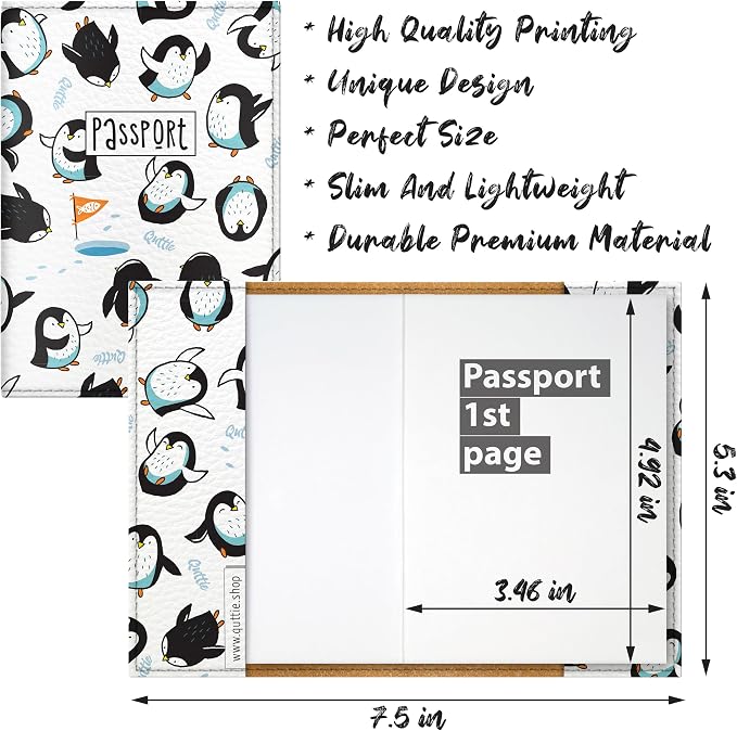 Passport Cover for Kids, Women and Men, Cute Travel Passport Holder (Penguin Pattern)