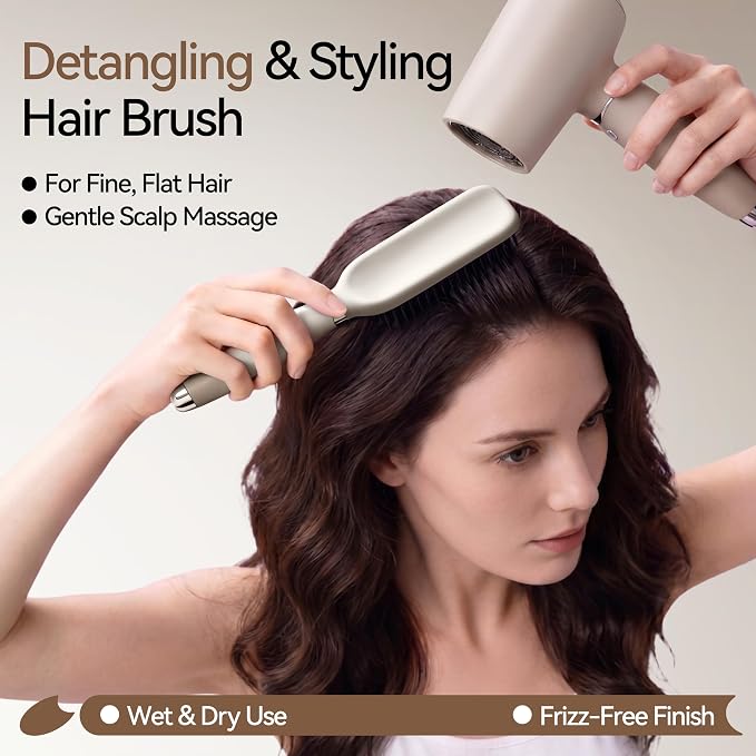 Detangling & Styling Hair Brush for Women Men, Wet& Dry Detangler Hairbrush | Dual-Length Nylon Bristles for Straight to Curly Hair Types, Eliminates Knots & Reduces Breakage, Cream Gradient