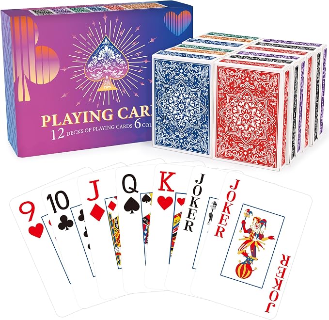 Playing Cards 48 Pack,48 Decks of Cards Bulk, Jumbo Poker Size Card, Large Print Playing Cards for Adults Seniors, 6 Colors, Fun Poker Card for Party Supplies Family Game Night Camping Travel Games