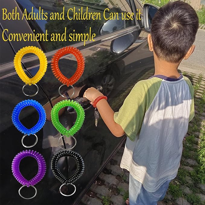 Pack of 6 Colorful Spring Spiral Wrist Coil Key Chain, Wristband Key Ring