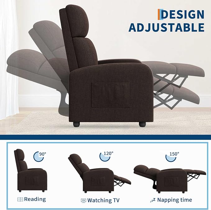 Garvee Recliner Chair for Adults Set of 2 PU Leather Lazy Recliner Ergonomic Adjustable Single Sofa Enhanced with Side Pocket, Tall Back, Wide Arms & Padded Seat, Home Theater Seating for Living Room