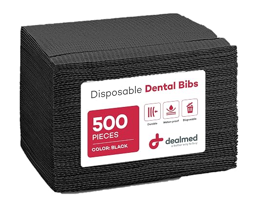Dealmed Disposable 13.5" x 18" Dental Bibs, 2-Ply Tissue/Poly, Bulk Tattoo Bibs, Great for First Aid Kits and Medical Facilities (Black, Case of 500)